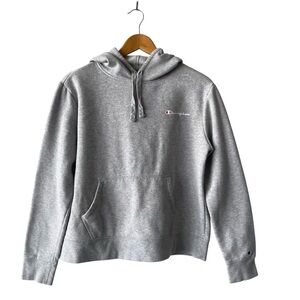 Champion Gray Cotton Blend Cropped Athleisure Medium Hooded Sweatshirt